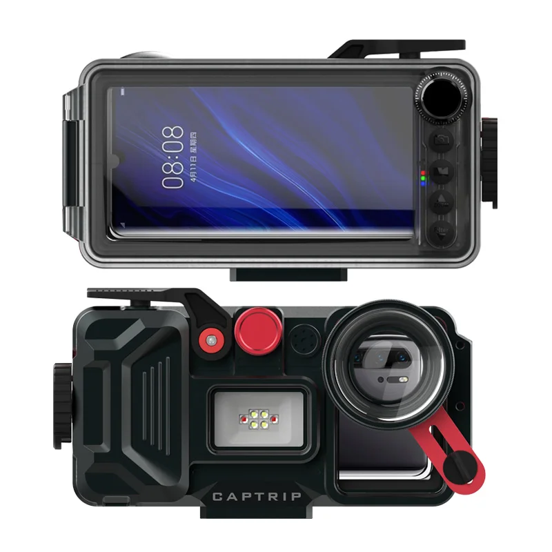 

196ft/60m Universal alluminum Diving Waterproof Phone Housing for IPhone Huwei Samsung Case Cover + Fill Light Wide-angle lens