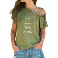 Customized Print T Shirt for Women DIY Your like Photo or Logo Top T-shirt Femme Irregular Skew Cross Bandage Size S-5XL Tees 2