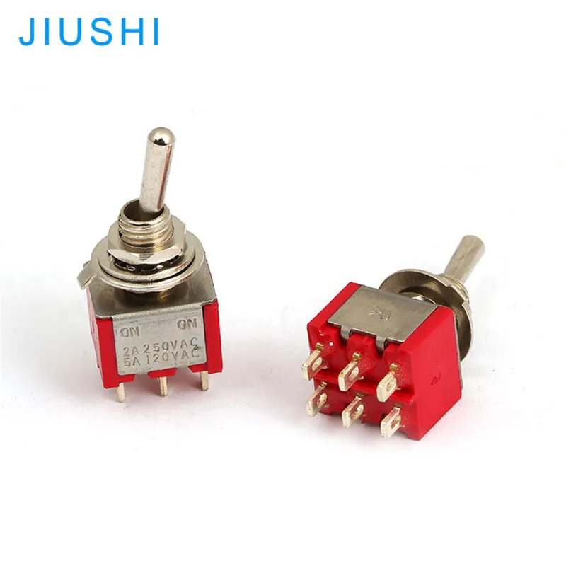 

100pcs MTS-202 red toggle switch 2A250V 5A120V on on 6mm DPDT 6P zhejiang