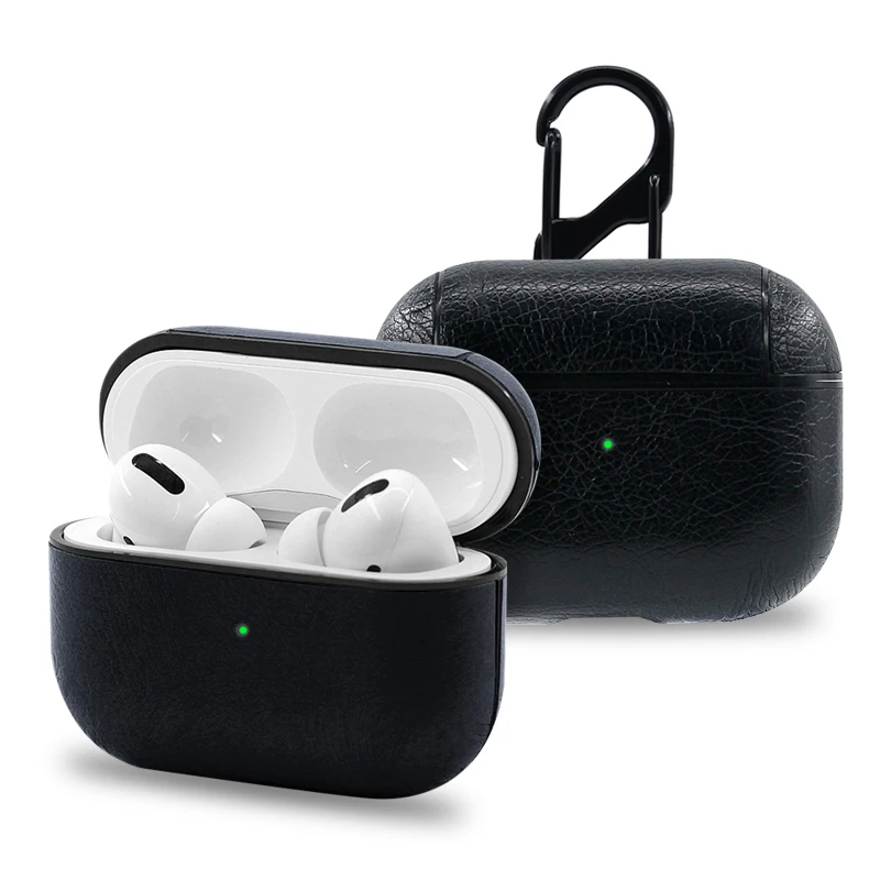 Для Apple AirPods Pro Bluetooth беспроводные наушники Кожаный чехол Чехол для AirPods Pro Funda чехол для зарядки чехол s - Цвет: Черный