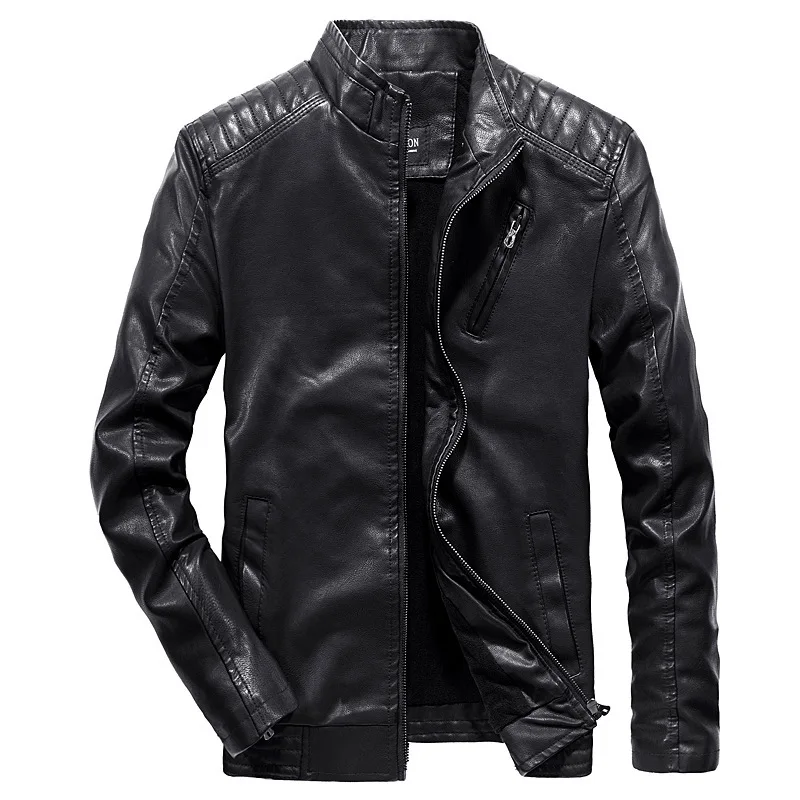 Черный Осень Новая мода стенд воротник Chaqueta Cuero Moto - Цвет: Черный