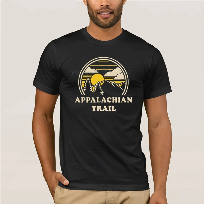 Men's Print Casual 100% Cotton T-Shirt Popular Appalachian Trail T Shirt Vintage Hiking Mountains Mens Cool Short-Sleeve | Мужская