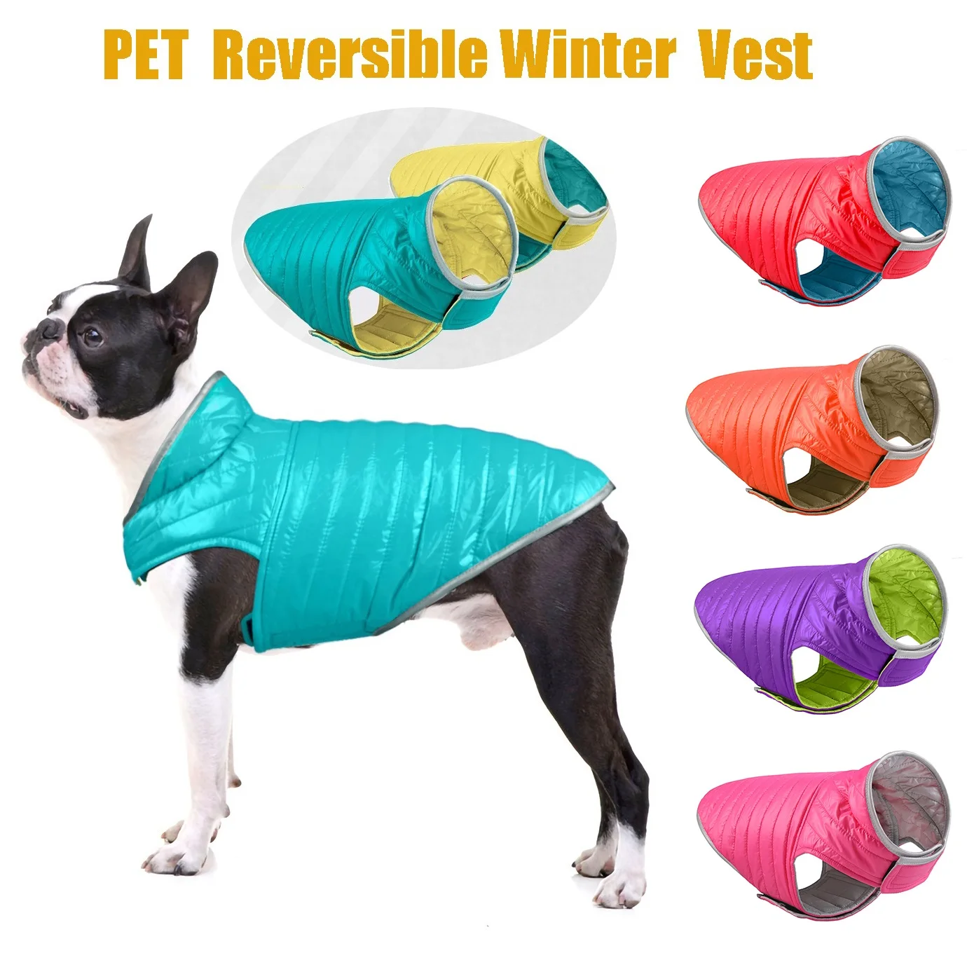 Double-Sided Waterproof Puppy Jacket Winter Pet Dog Warm Clothes Vest Coat For Medium Dogs Reflective Clothing Pet Outfit XS-XXL