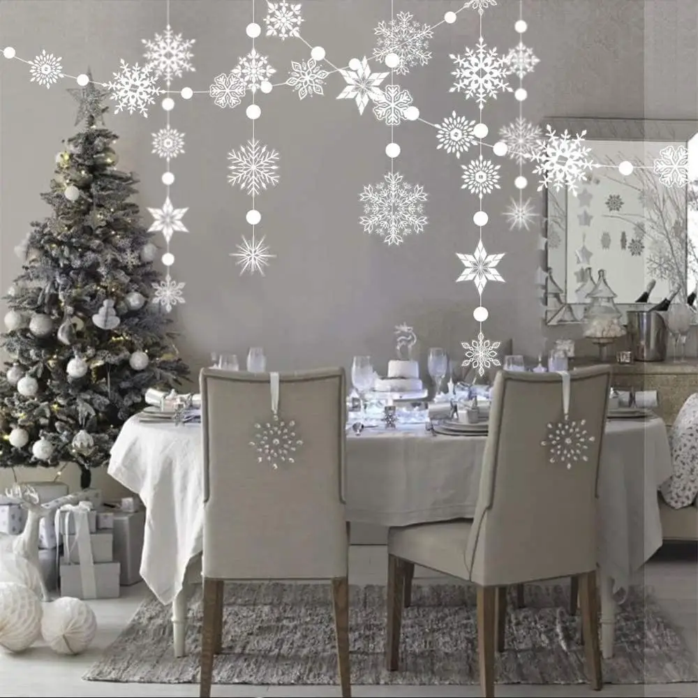 

2023 Winter Wonderland Snow Birthday Party Banners Paper White Snowflakes Garlands Hanging For Christmas Party Home Decorations