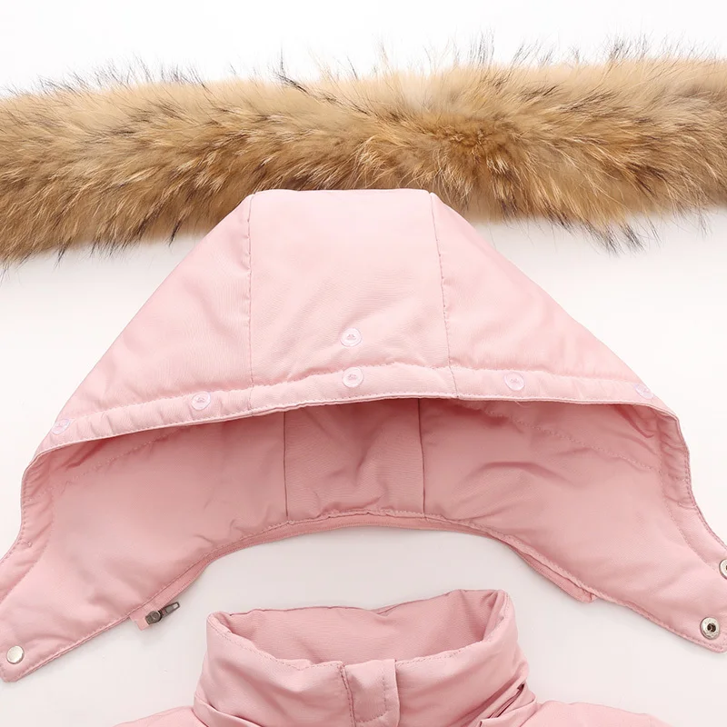 Parka Real Fur Hooded Boy Baby Overalls Winter Down Jacket Kids Coat for Girl