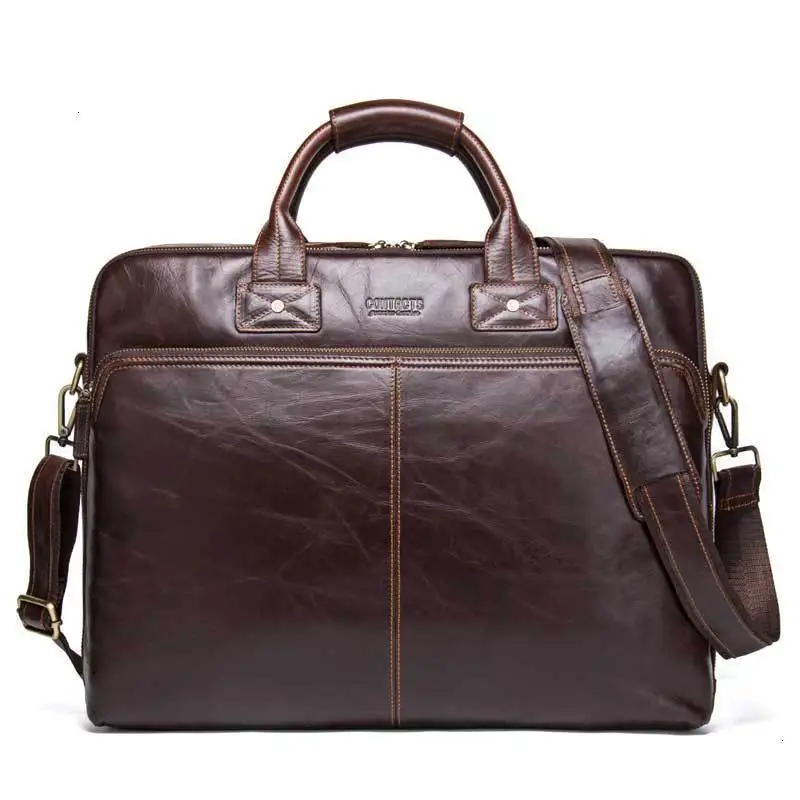 

2020 new Genuine Leather mens Briefcase laptop messenger bags Man Handbag 15.6 Inch Portable Computer Business Affairs designer