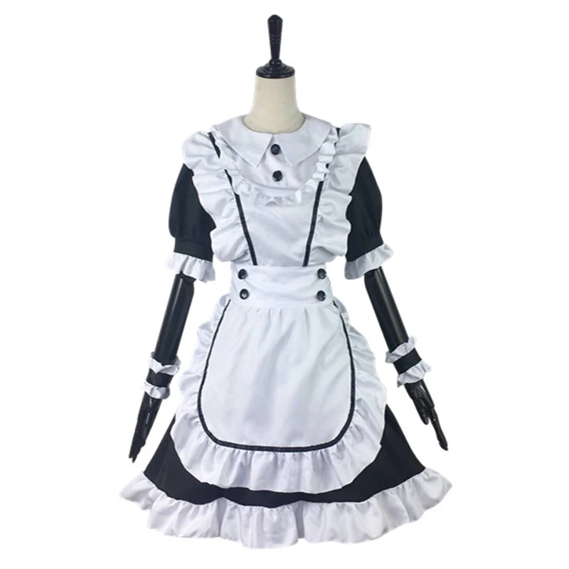 

Maid Costume Cos Woman Hot Game Identity V Cosplay Costume Japanese Maid Lolita Set White Apron+Black Dress+Wrist+ Bow