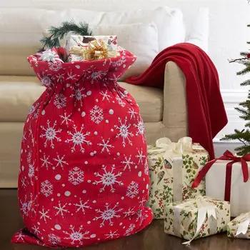 

Christmas Red Background White Snowflake Candy Bags Drawstring Bag Knitted Fabric Pouch Gift Pack Party Favors