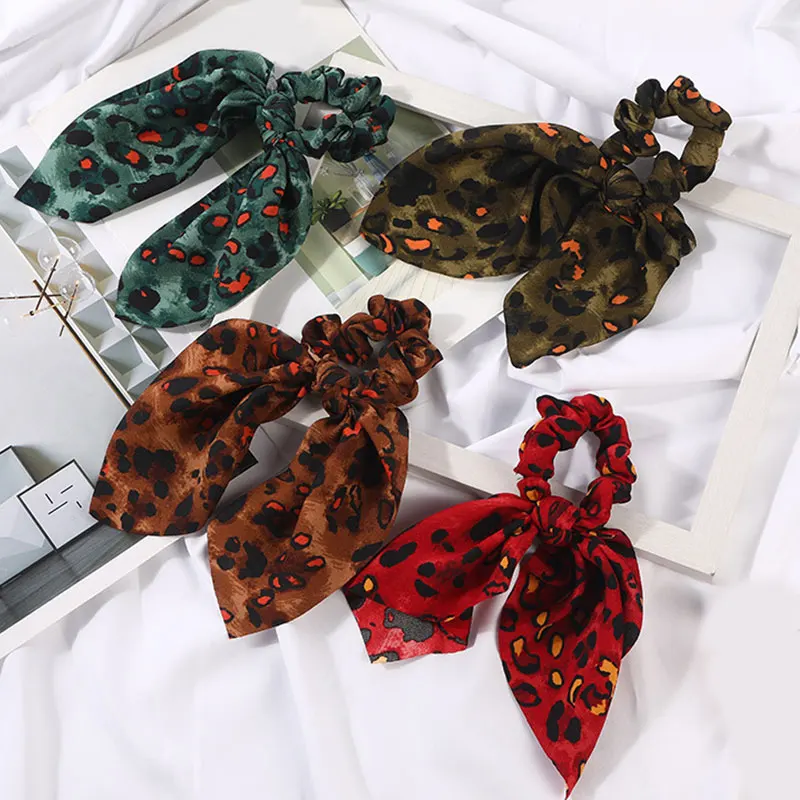 

2019 New Leopard Streamers Scrunchie Women Ponytail Scarf Elastic Bow Hair Rope Ribbon Hair Band Girls Hair Accessories