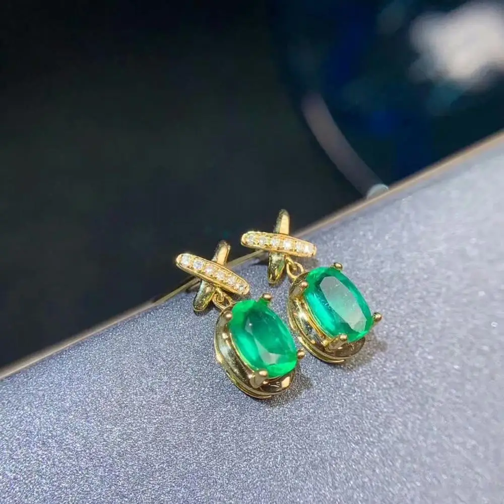 Shilovem, 18 K, желтое золото, настоящие натуральные изумрудные серьги-гвоздики, ювелирные украшения, растение, подарок, этнический подарок, новое растение, 4*6 мм, de0406111ml