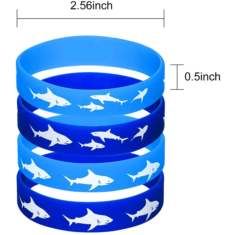 12pcs Shark Party Favors Rubber Wristbands Bracelet Blue Under the Sea Shark Birthday Party Favors Supplies Gift Decorations Party Toys Toy Gift Filler Cloth Wristbands Wooden Bead Bracelet Initial Letter Bracelet