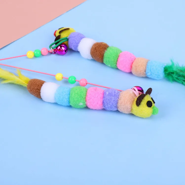 Funny Cat Toy Fishing Rod Kitten Cat Pet Toy Stick Teaser Rainbow Streamer Interactive Cat Play Wand With Feather Toys For Cats