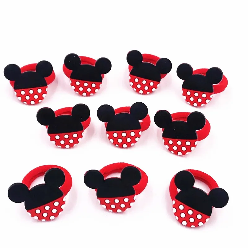 

10PCS Cartoon Minnie Mouse Rubber Wave Point Hairbands Ropes Kids Ponytail Hair Elastic Bands Diy women girl hair accessories