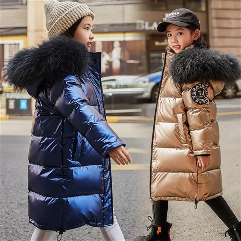 Fashion Brand Girls Down Jacket Warm Children Down Jackets Coats Fur Thicken Winter Outwear For Teenage Children Cold Winte