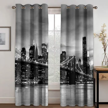 

2020 3D Curtains City Night Scene Shading Printing Window Stylish Living Room Bedroom Curtain Room 3D Curtain Window