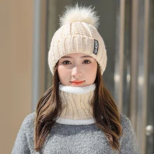 

Multifunctional Women Hat Scarf Collar Sets Playful Cute Knitted Casual Cotton Woolen Anti-wind Beanies for Ladies Winter Autumn
