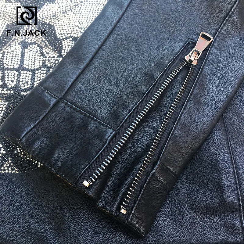 Мужская повседневная куртка F.N.JACK модная мотоциклетная из искусственной кожи с