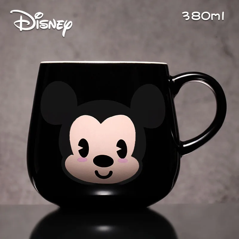 Disney Ceramic Cup Mickey Minnie Genuine Cup Creative Cute Large Capacity Cartoon Mug with Cover Spoon - Цвет: Черный