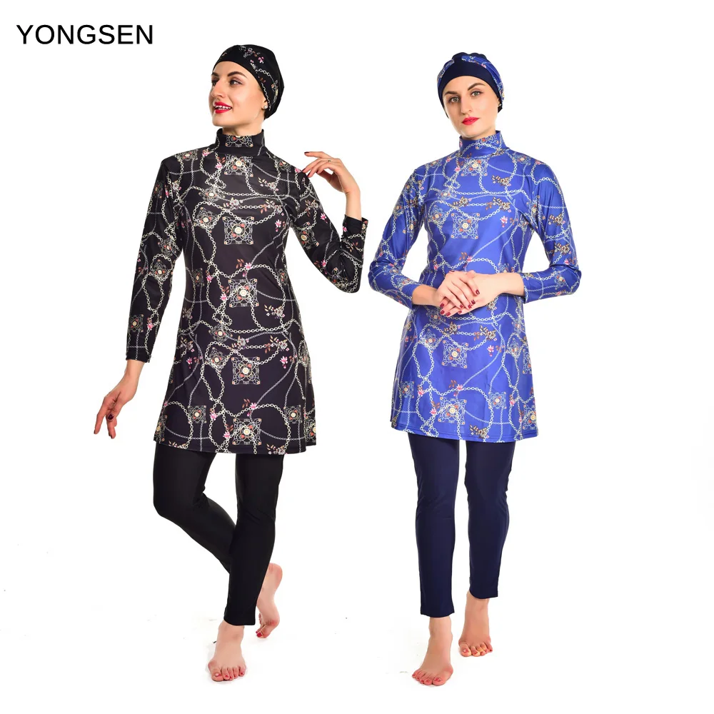 

Женский Мусульманский купальник YONGSEN, пляжная одежда, скромные купальники, хиджаб, мусульманские купальники, Буркини, размера плюс