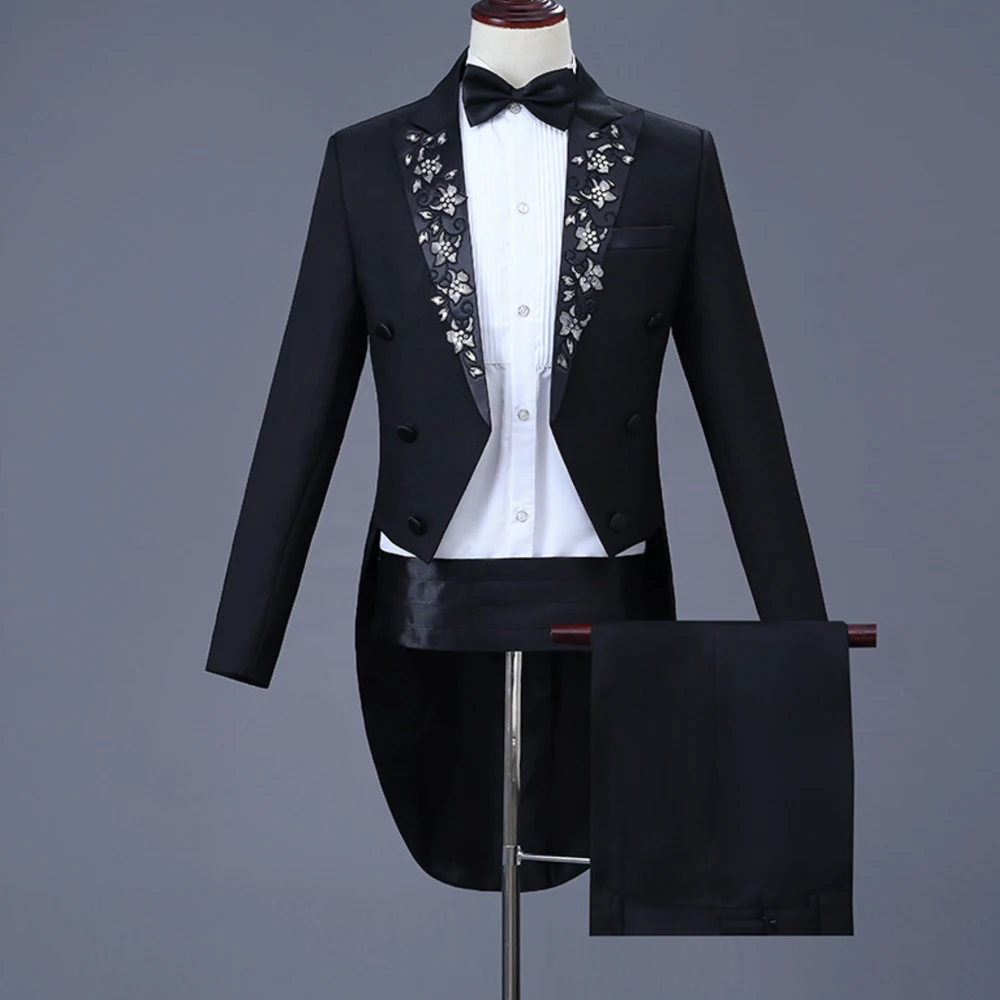 Black Tuxedo Новинка, мужской сценический костюм для фортепиано, вышитый смокинг с аппликацией, пиджак, блейзер для свадебной вечеринки - Цвет: Black Tuxedo