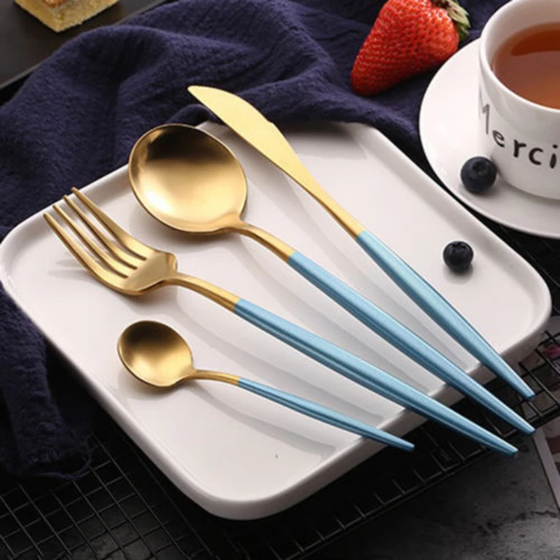 

High Quality Reusable Cutlery Set Colorful Kitchen Cutting Tool Teaspoon Kit Eco-friendly Stainless Steel