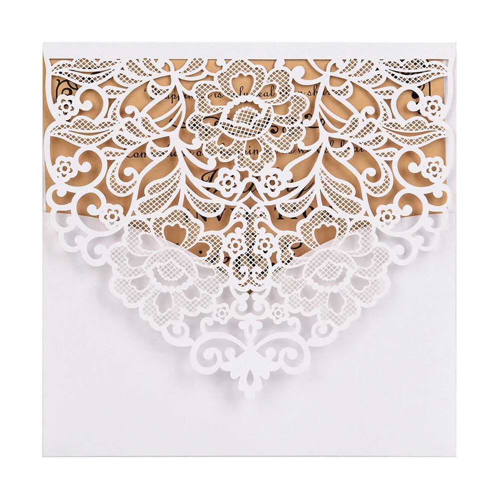  10pcs Floral Pattern Wedding Invitations Cards Pearl Paper Wedding Cards Invitation with Blank Inne - 4.00032E+12