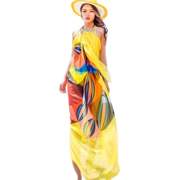 

140X190Cm Scarf Women Beach Sarongs Beach Cover Up Summer Sunscreen Chiffon Scarves Geometrical Design Plug Size Towel