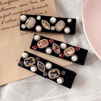 

20 Spring New Style Retro Full of Crystals Velvet Square Press Clip Barrettes Hair Accessories Headdress Women's