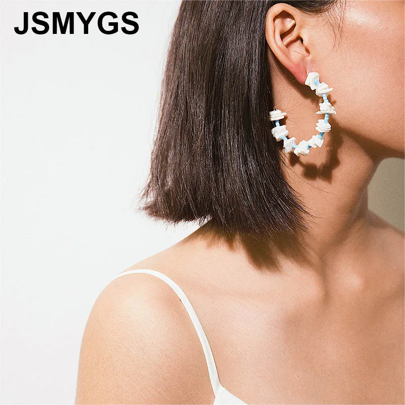

JSMYGS 2019 New Jewelry C-shaped Geometric Hoop Earrings For Women Shell Fragments Fashion Semi-circular Earrings Hanging Dangle