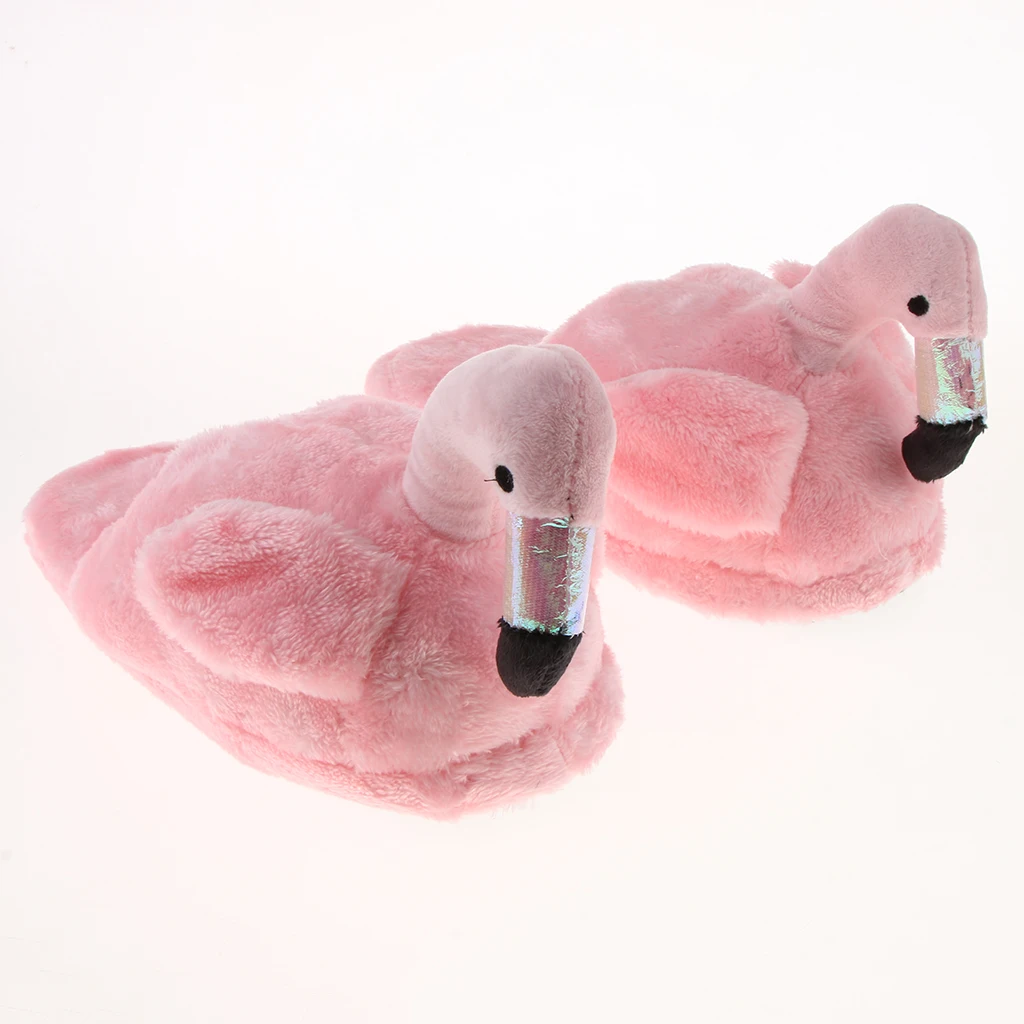 Cute Lady Teen Flamingo Soft Plush Warm Slippers  Winter Warm Home Slippers Women Animals Plush Slippers 