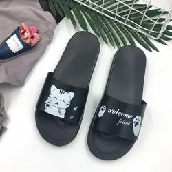 Модные мужские сандалии из ПВХ с милым мультяшным котом; домашняя обувь для влюбленных на плоской нескользящей подошве; летние пляжные