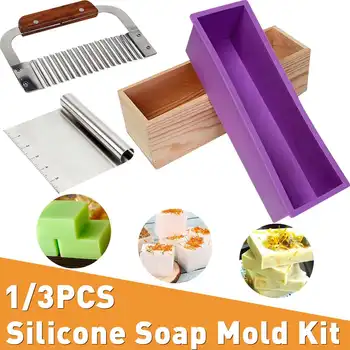 

Soap Mold Kit Silicone Mold cake mold Handmade Rectangular Loaf Mold With Wood Box Soap Cutter Stainless for CP MP Soap Making