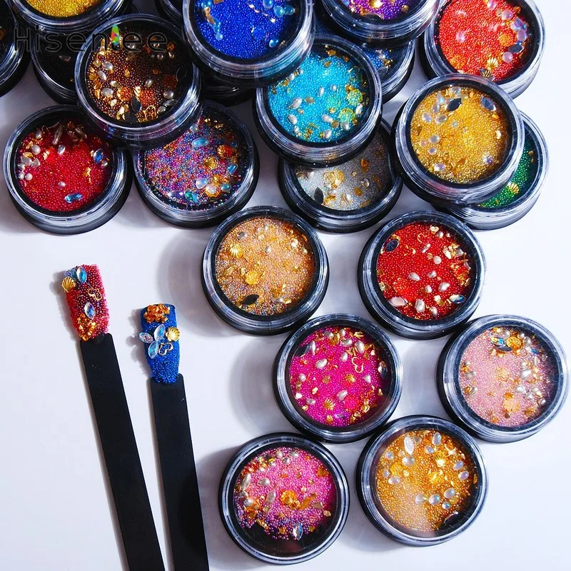 

10g Nail Accessory Transparent Black Round Box Horse Eye AB Nail Patch Micro Bead Crushed Stone Rivet Mix Manicure Decoration