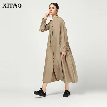 

XITAO Spring 2020 New Cotton and Linen Two-piece Dresses Irregular Personality Plus Size Women Dress Long Sleeve Fashion DMY2520