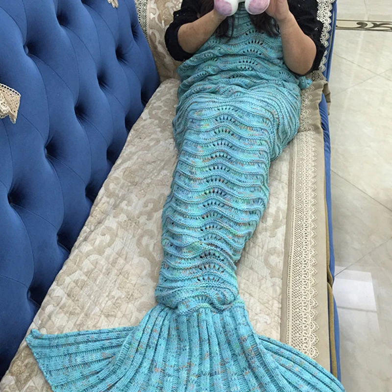 Cute Mermaid Tail Blanket Soft Warm Hand Crocheted Knitting Quilt Bag Rug Kids
