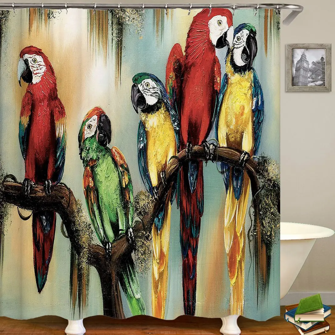 

Colorful Birds parrots Shower Curtain with 12 Hooks Waterproof Polyester Fabric Bath Bathroom Curtain Home Decor, 9 Size