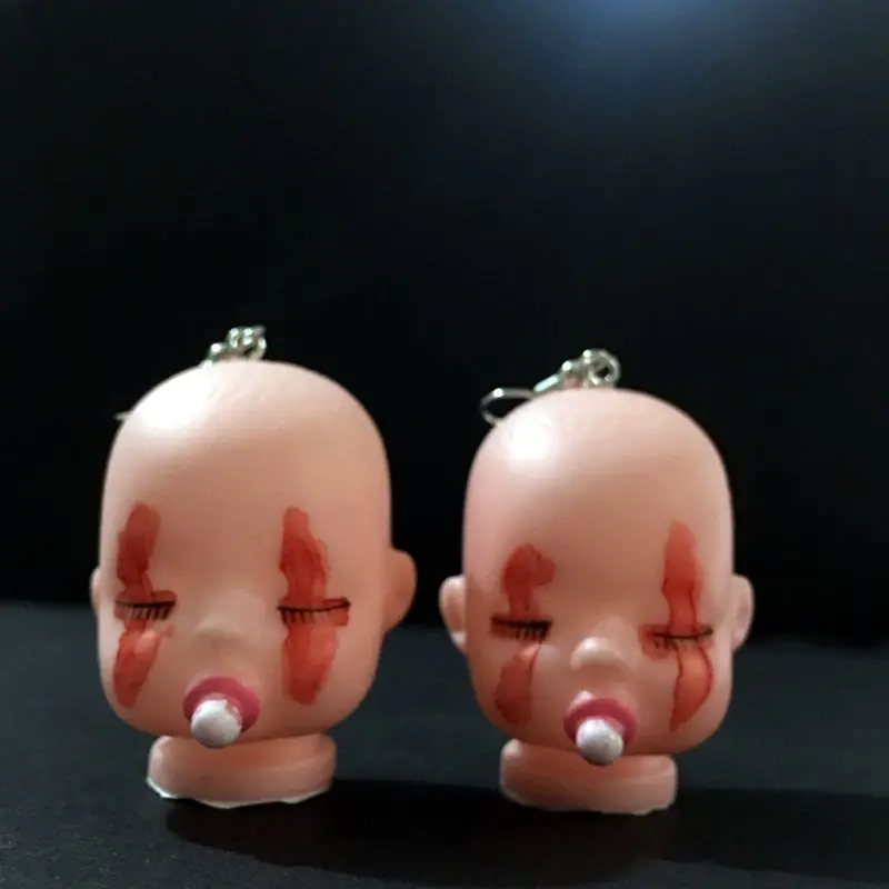 niumanery Handmade Funny Broken Sleepy Doll Drop Earring Baby Dolls Head Toy Women Jewelry A 