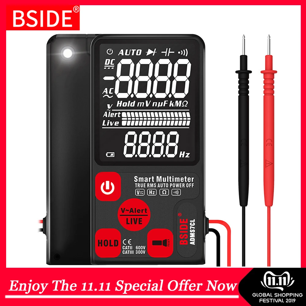 Мини цифровой мультиметр BSIDE ADMS7CL/S9CL EBTN ЖК-дисплей DC AC вольтметр тест er емкость диод NCV сопротивление Hz тест