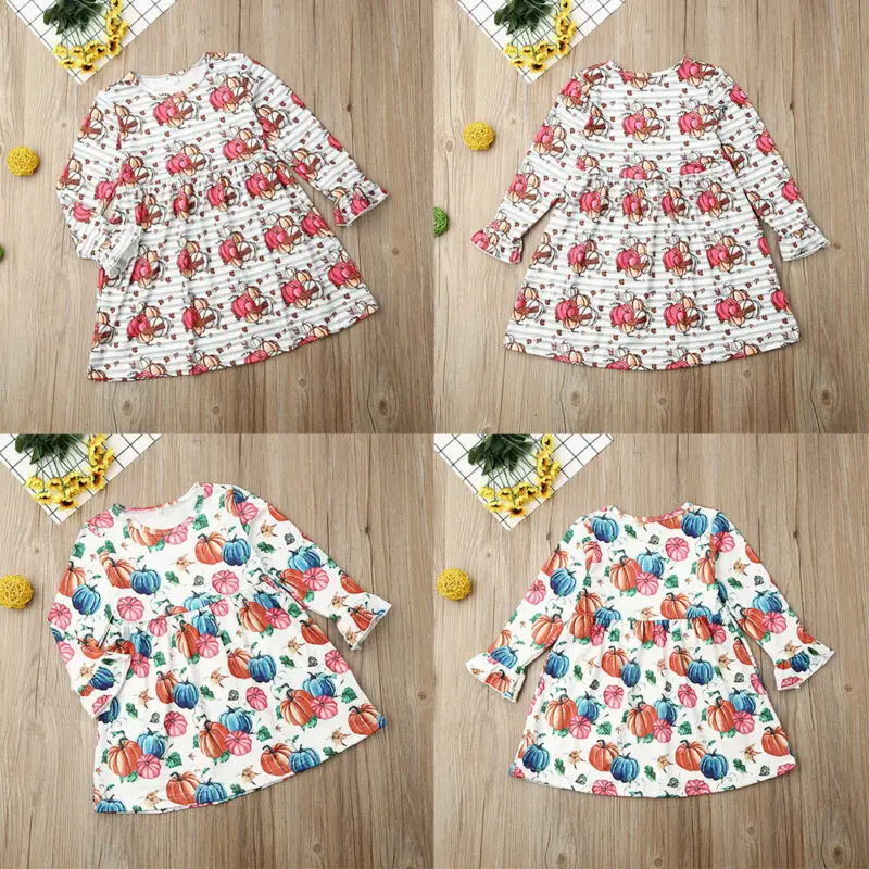 

PUDCOCO Toddler Girl Baby Kid Halloween Pumpkin Skirt Mini Dress Outfits Clothes Tops