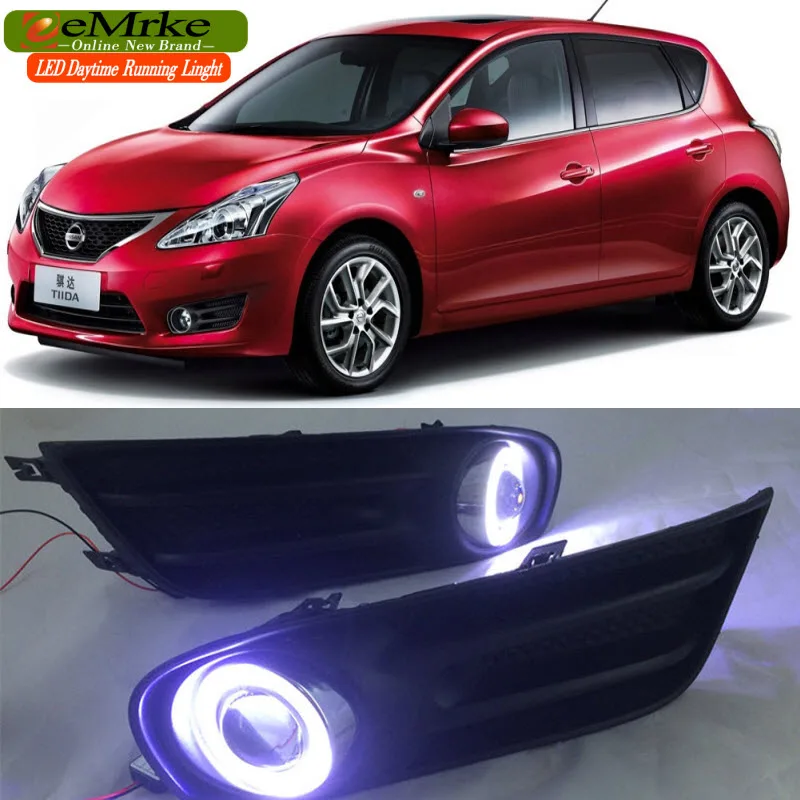 Светодиодсветодиодный дневные ходовые огни для Nissan Tiida C12 Pulsar ST Hatchback COB Angel Eye DRL