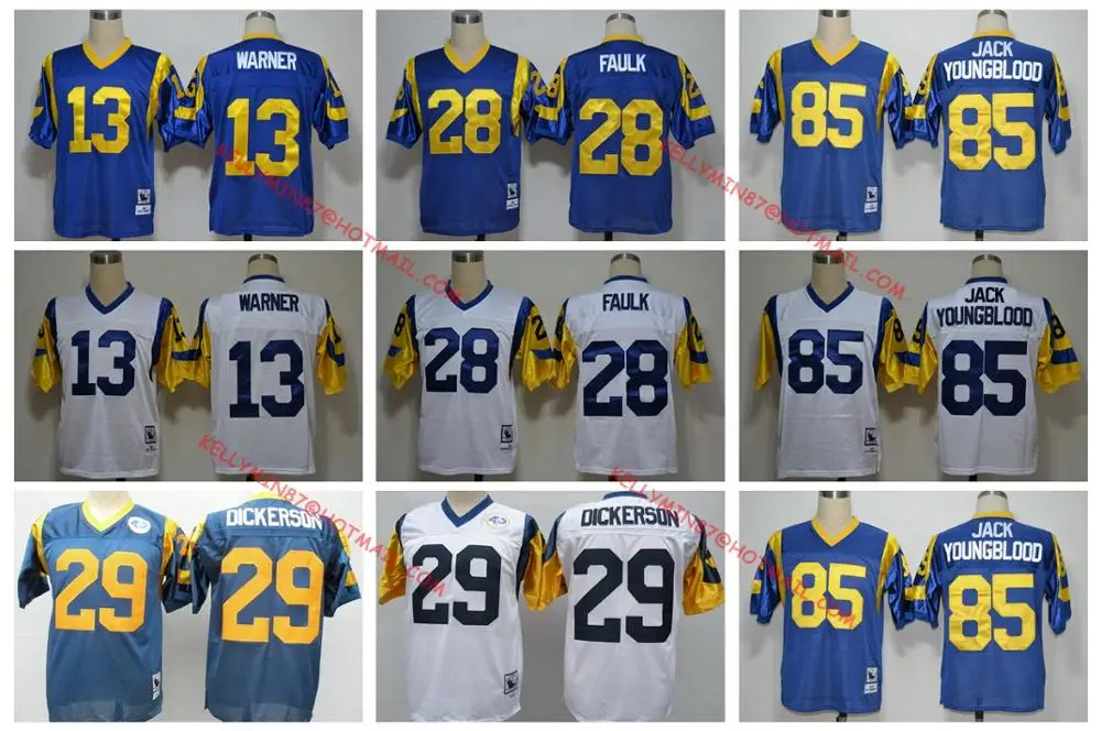 Stitiched, Los Angel, Jack Youngblood, Eric, Marshall Faulk, Kurt Warner, Throwback для мужчин Джерси