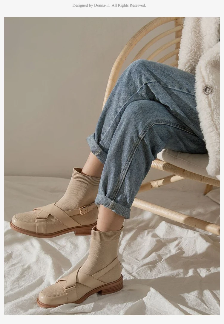 Donna-in/эластичные вязаные зимние ботильоны; женские дышащие ботинки из натуральной кожи; чулки; эластичные слипоны; женская обувь