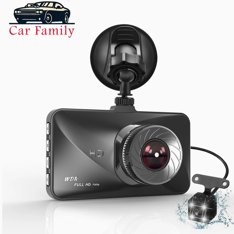Автомобильный Семья Dash Cam Двойной объектив 3 дюймов Видеорегистраторы для автомобилей FHD 1080P два Камера приборной панели Регистраторы заднего плана dvr Ночное видение автоматический цифровой видеозаписи(Dvr