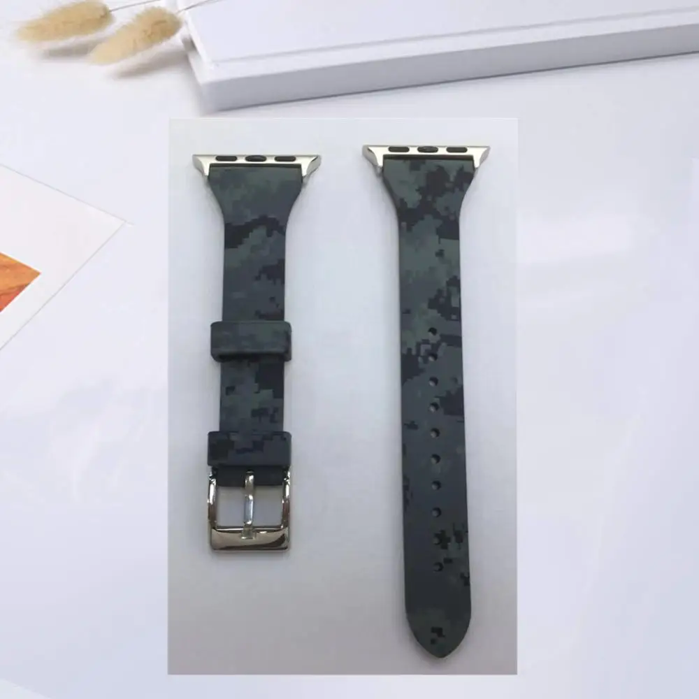 Camouflage 2 Ремешок для Apple Watch 38 мм 40 мм 42 мм 44 мм, силиконовый тонкий браслет с цветочным принтом iWatch полосы для Apple Watch серии 4 3 2 1 - Цвет ремешка: Camouflage 2