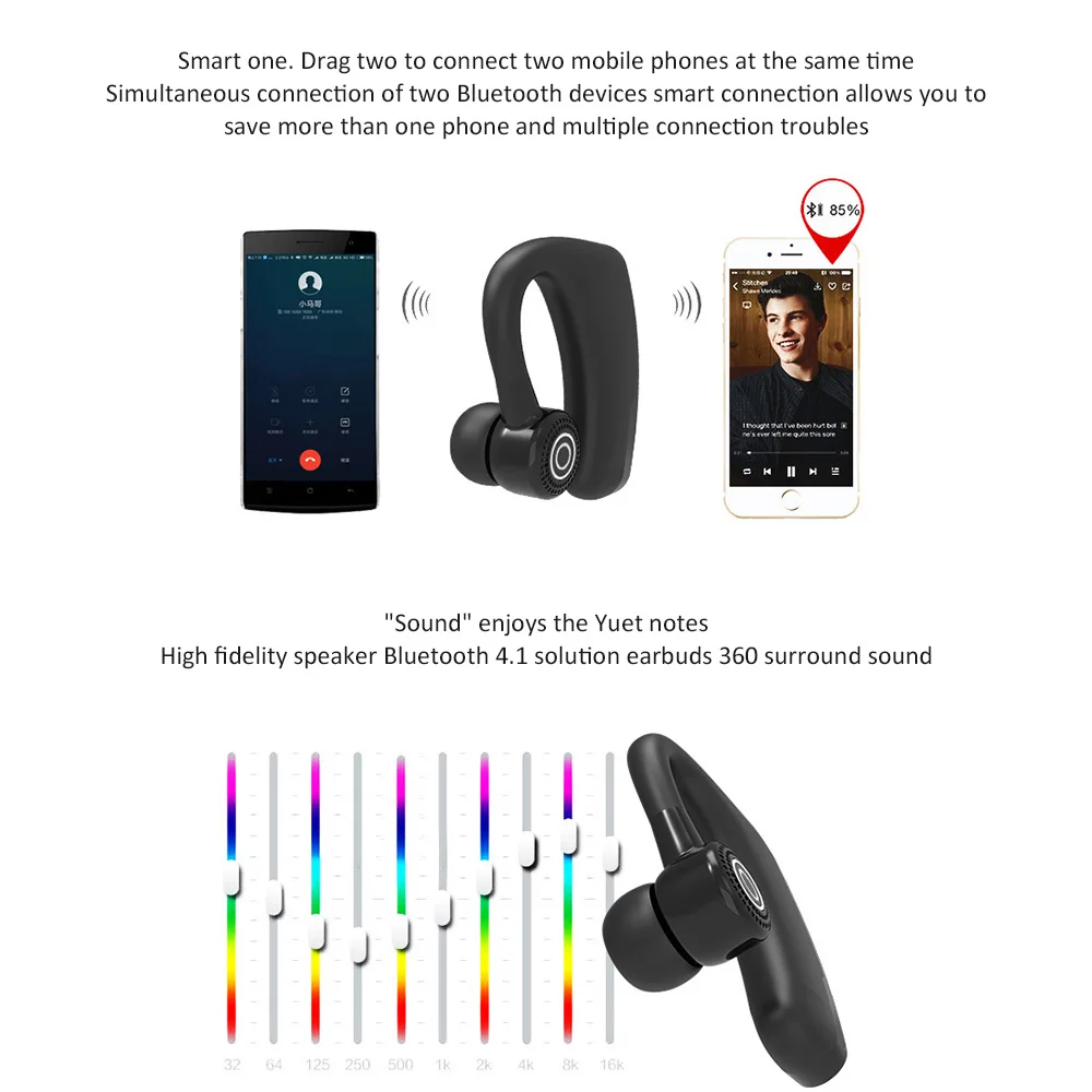 V10 Business Bluetooth Headphone Fast Charging Driver Handsfree Earphone with Mic Voice command Noise Cancelling For ALL PHONE