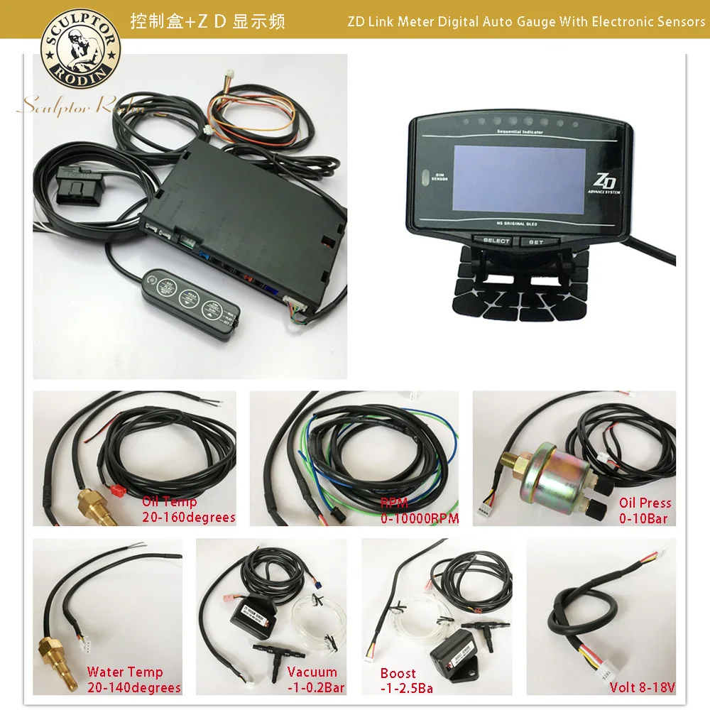 Free shipping  Full Kit Sports Package 10 in 1 BF CR C2 A1 Advance ZD Link Meter Digital Auto Gauge With Electronic Sensors OBD