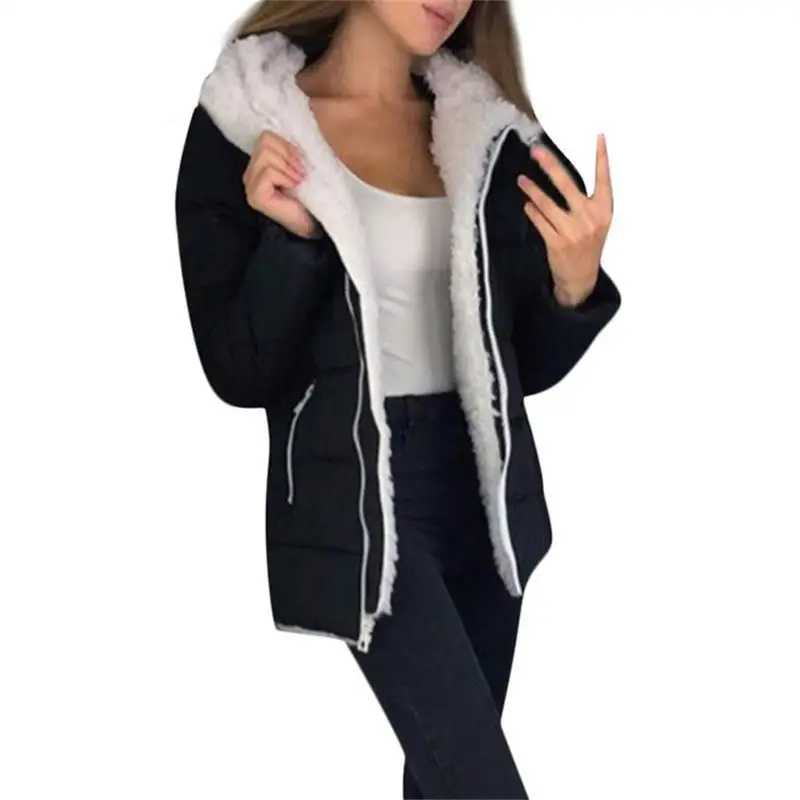 ECN женское теплое пальто зимняя утепленная куртка с капюшоном и длинным рукавом на молнии плюшевая женская верхняя одежда пальто размера плюс S-5XL