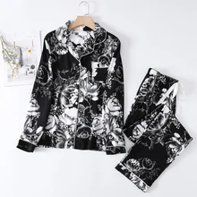 Autumn summer new women's pajamas thin section long-sleeved large floral print pajamas home service ladies pajamas for women