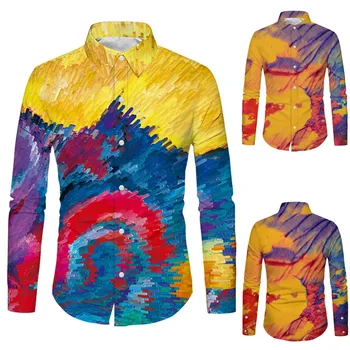 

Mens Autumn New Fashion Shirt Casual Graffiti Long Sleeve Beach Top Loose Casual Shirt Blouse Free Ship рубашка мужская Z4