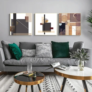 

Abstract Brown geometric Canvas Painting Posters and Print Modern Wall Art Square Pictures for Living Room Bedroom Home Decor